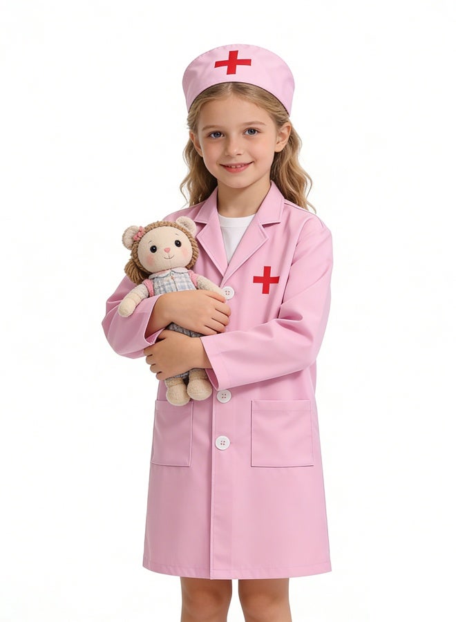 مجموعة زي الطبيب,الأطفال كوسبلاي اللباس,هدية يوم المهنة للأولاد والبنات 3-12Years العمر,زي هالوين زي يوم المهنة الوردي - Image 3